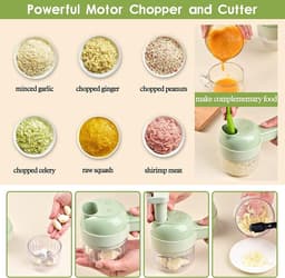 Elektrische Hakmolen - 1200 mA - 4 in 1 Groentesnijder - Uiensnijder - Mini Chopper - Food Chopper - Mini Foodprocessor - USB oplaad - BPA-Vrij - Multifunctioneel - Voor babyvoeding,knoflook, chilipepers, uien, selderij en gember - Groen — thumbnail 4