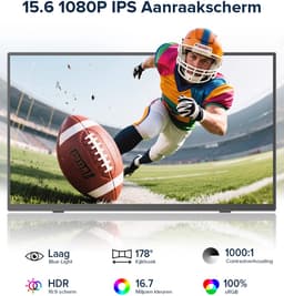 UPERFECT 15,6-inch draagbare touchscreen-monitor, 60 Hz, 1920x1080 FHD IPS, USB-C- & Mini-HDMI-poort, 10-punts touch, tweede scherm, FreeSync, voor laptop/telefoon/gameconsole, VESA-montage mogelijk — thumbnail 2