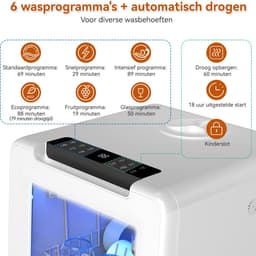 Puluomis Mini Vaatwasser - Afwasmachine - Vrijstaand - 3 Couverts - 6+1 Wasprogramma's - Incl. Bestekmandje - met 5L Waterreservoir - Extra stil - Wit — thumbnail 4