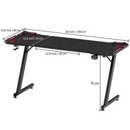 Devoko Gamingbureau 160 × 60 × 75 cm – Carbonlook met LED-verlichting en Touchbediening – Draagvermogen 100 kg – Bekerhouder en Koptelefoonhaak – Zwart — thumbnail 2