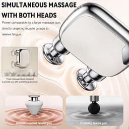Mini Massage Gun met Dubbele Kop, Draagbaar Massagepistool voor Spiermassage, Oplaadbare Handheld Massager voor Spierontspanning, Compact voor Thuis, Kantoor en Reizen, Cadeau voor Mannen en Vrouwen, Zilver — thumbnail 3