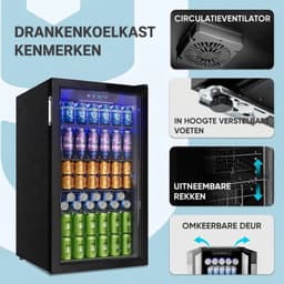 Archi Drankenkoelkast 90 Liter – Koeling - Glazen Deur – Tot 126 Blikjes – Digitale Temperatuurregeling – LED Verlichting – Zwart — thumbnail 4