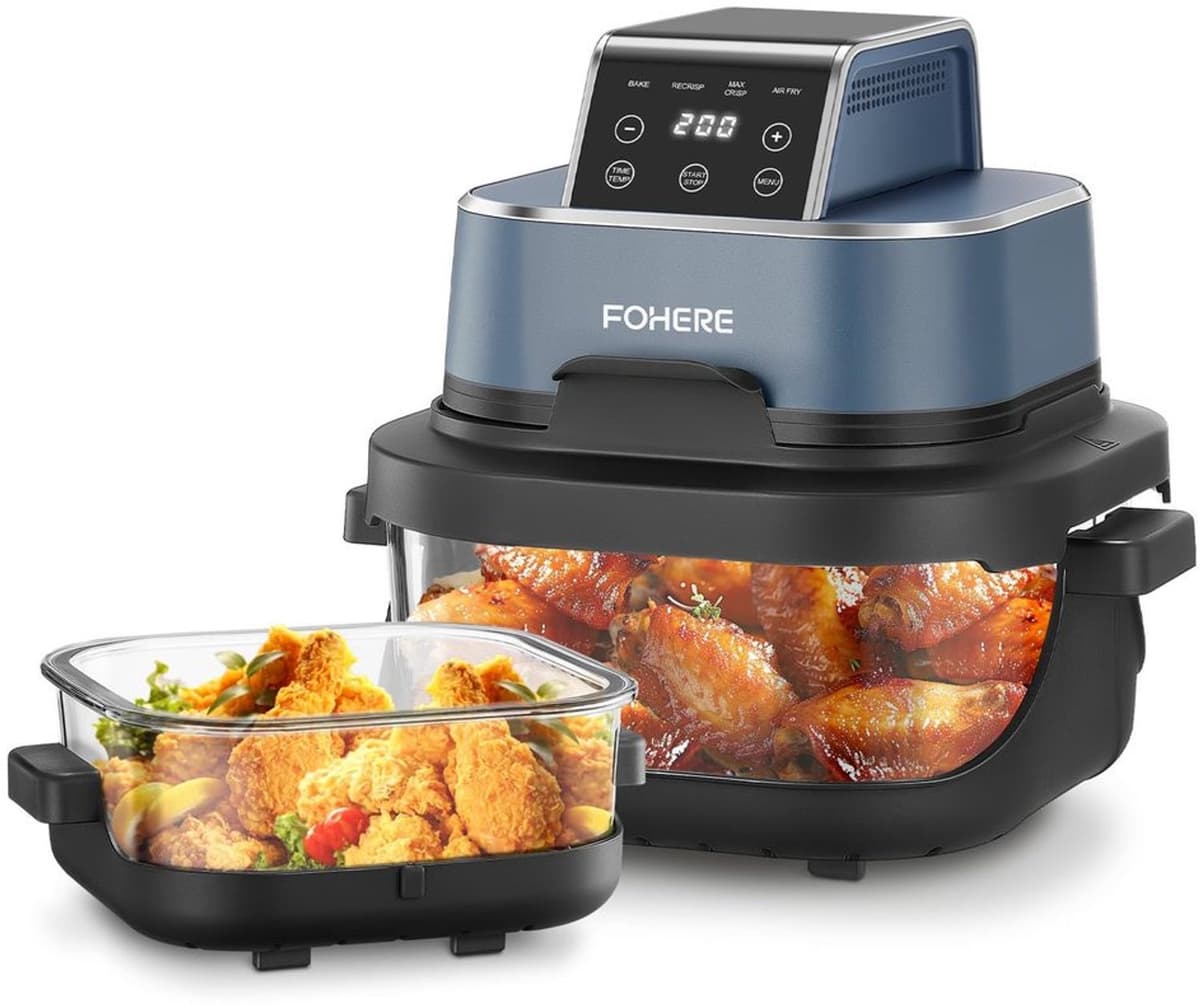 Draagbare Airfryer met 4 Functies en 2 Glazen Bakplaten — afbeelding 1