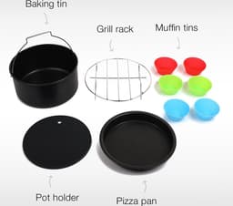 Princess 182012 Airfryer Accessoireset 10-delig - Accessoire voor heteluchtfriteuse - Grillrek - Pizzapan - Muffinset - Bakblik - Siliconen onderzetter - diameter 19,8 cm — thumbnail 6