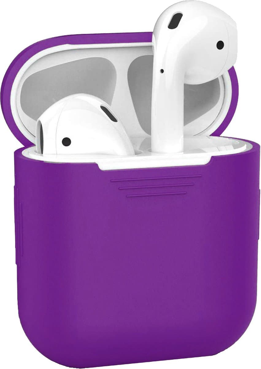 Hoesje - Geschikt voor Apple Airpods 2 - Siliconen Hoes met Clip - Silicone Case Cover - Paars — afbeelding 1