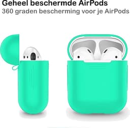 Hoesje - Geschikt voor Apple Airpods 1 - Siliconen Hoes met Clip - Silicone Case Cover - Turquoise — thumbnail 5