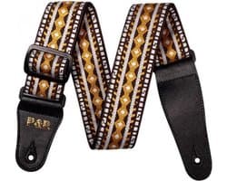 P&P® - Professionele Verstelbare Stevige Gitaarband - Guitar strap Band - Luxe Gitaarriem - Bas/Elektrische /Akoestische/ Klassieke Gitaar - Geborduurd geel/bruin