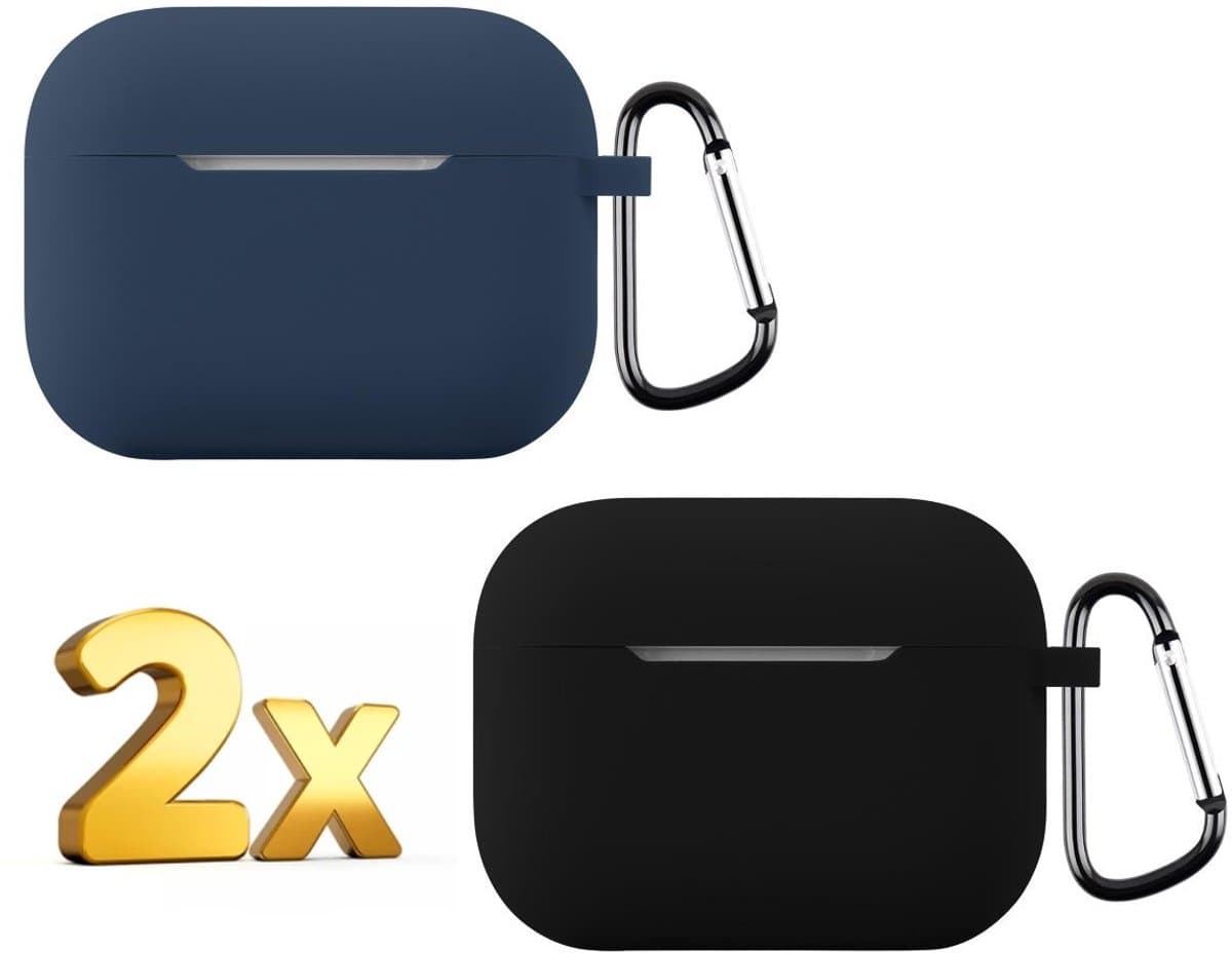Telestore - hoesje geschikt voor AirPods Pro 3 soft case cover - 2 stuks zwart en blauw - TPU hoesje Beschermhoes - AirPods Pro 3 Cover - AirPods Pro 3 hoesje - Geschikt voor Apple AirPods Pro 3 - gel hoesje met sleutelhanger — afbeelding 1