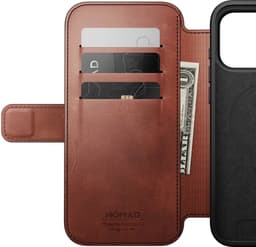 Nomad Horween Lederen Folio iPhone 17 Pro Max – Gerecyclede Aluminium Knoppen – Camera Bedieningsknop – Horween Leer van Topkwaliteit - Bruin — thumbnail 1