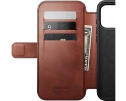 Nomad Horween Lederen Folio iPhone 17 Pro Max – Gerecyclede Aluminium Knoppen – Camera Bedieningsknop – Horween Leer van Topkwaliteit - Bruin