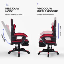 Stane Verstelbare Ergonomische Gamestoel met Voetsteun - Bureaustoel Gaming chair - Game Stoel Rood/Zwart — thumbnail 5