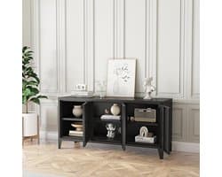 TV meubel zwart met 3 deuren - Lowboard 113x40x58 cm