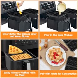 Siliconen Luchtfriteuse Voeringen - 2 Stuks Herbruikbare Wafel Inserts voor Heteluchtfriteuse — thumbnail 7