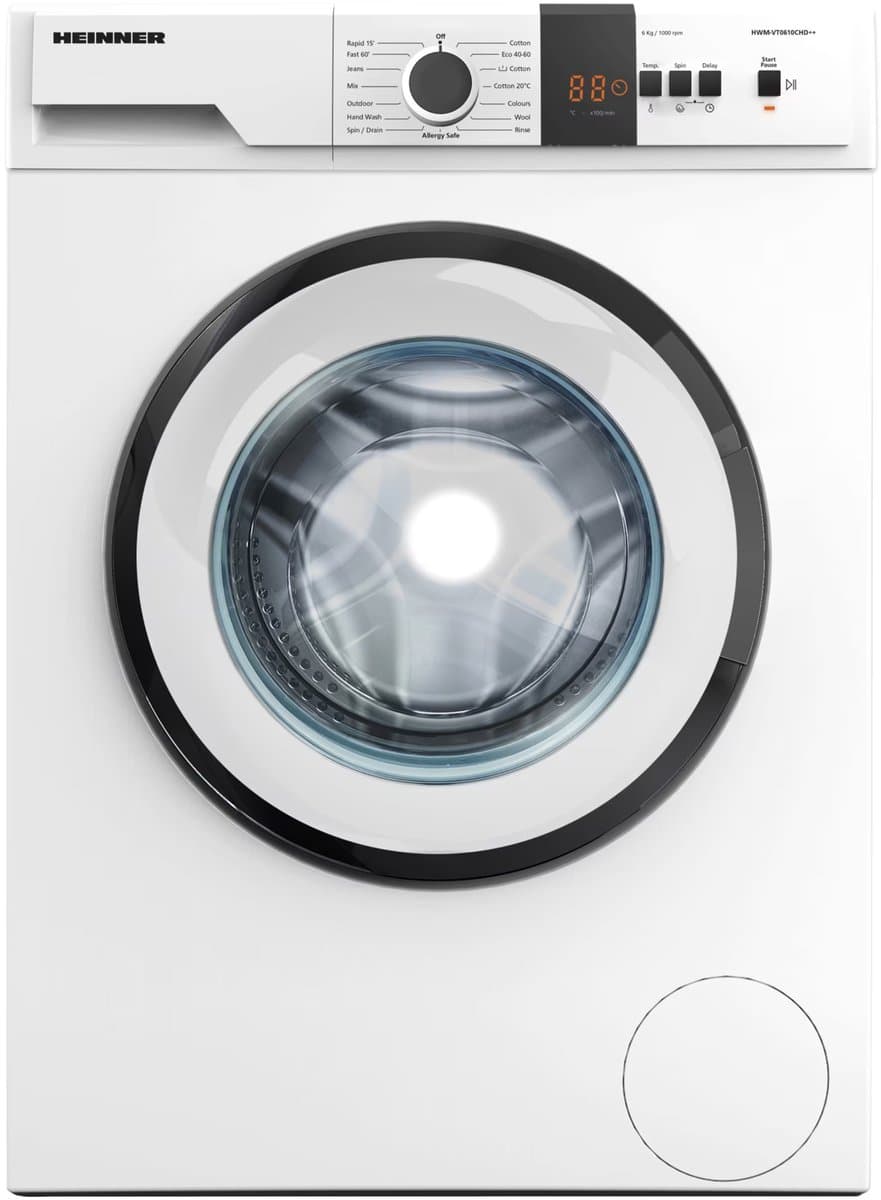 Heinner HWM-VT0610CHD++ Wasmachine 6 kg – 15 Programma’s – Allergievriendelijk – LED-Display – 1000 tpm – Kinderslot – Wit – 5 Jaar Garantie — afbeelding 1