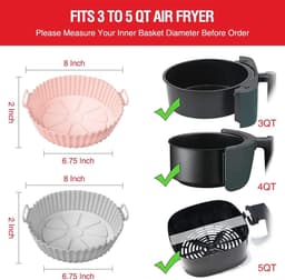 Daity 2 stuks Airfryer siliconen bakvormen, 8 inch Airfryer mandvoeringen, siliconen bakvormen, geschikt voor Airfryer oven, herbruikbare bakvormen ovenaccessoires (roze, grijs) — thumbnail 3