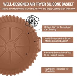 Daity 2 stuks Airfryer siliconen bakvorm, 8 inch Airfryer mandje, siliconen bakvorm, geschikt voor Airfryer oven, herbruikbare bakvorm ovenaccessoires (bruin, zwart) — thumbnail 3