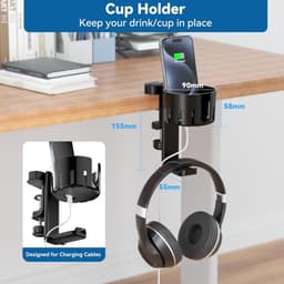 Allecto plus - Bureaubekerhouder met headset hanger en draaibare headsethouder - gaming bureau gadgets voor koffiemugs en waterbekers — thumbnail 4