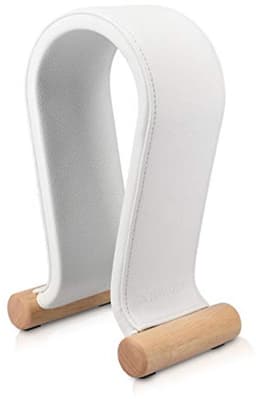 Hoofdtelefoonhouder met kunstleren bekleding - Universele stand met houten voeten - Minimalistisch ontwerp — thumbnail 3