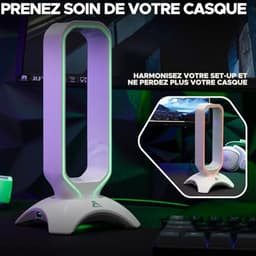 Gaming Headset Stand met RGB Backlight en USB Hub - Universele Hoofdtelefoonhouder voor PC, PS5, Xbox en Switch - Antislip en Ruimtebesparend - Wit 2024 — thumbnail 2