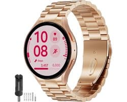 No Gap Bandje gescht voor Samsung Galaxy Watch FE 40MM/Watch 5 4 40MM, Vrouw Roestvrij Staal Metalen Smartwatch Band voor Galaxy 7/6/5/4 Classic 47MM 46MM Pro 45MM 44MM 43MM 42MM,Roségoud