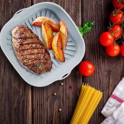 2-pack, airfryer siliconen mat, 8-inch vierkant, grijs + groen, gemakkelijk schoon te maken, vaatwasserbestendig, opvouwbaar, siliconen, vierkant — thumbnail 4