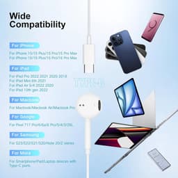 Ariqo Oortjes met Draad en Microfoon - Headphones - Earphone Kids - USB C - Volume Control - Simpel Design - Wit — thumbnail 2