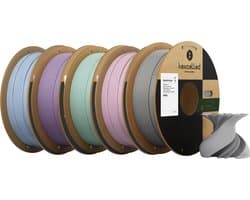 Kexcelled PLA Mat Combideal - 5x 1kg Filament - AquaBlauw, Ratanpaars, Zachtgroen, Perzikroze, Grijs