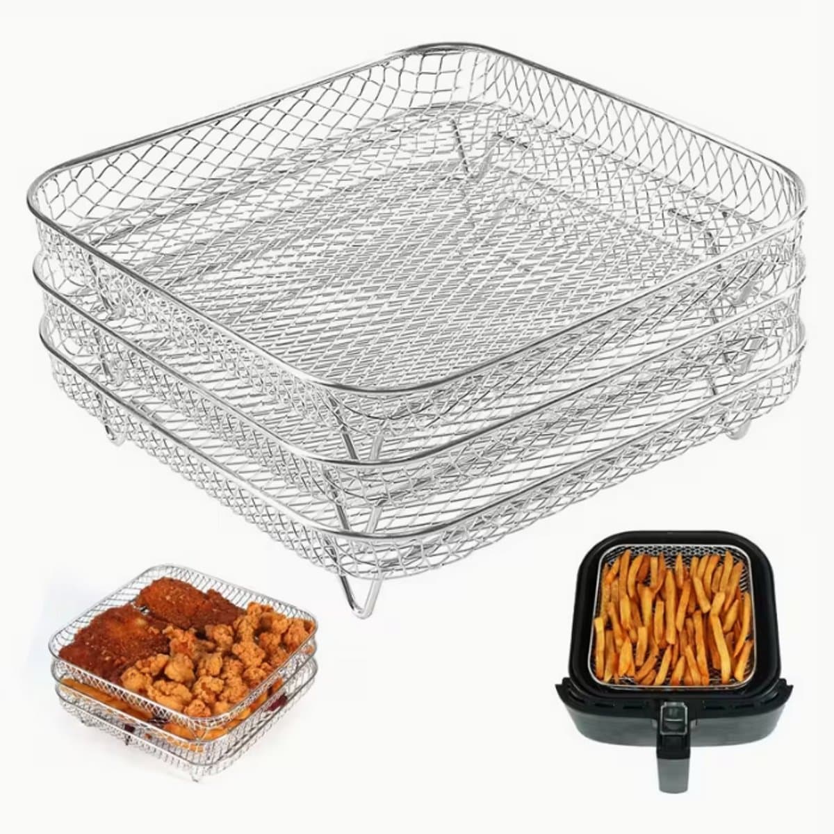 3-laags Roestvrijstalen Airfryer Accessoireset - Stapelbaar, Vaatwasserbestendig voor Ovens & Frituurpotten, Perfect voor Gezond Vakantie Bakken — afbeelding 1