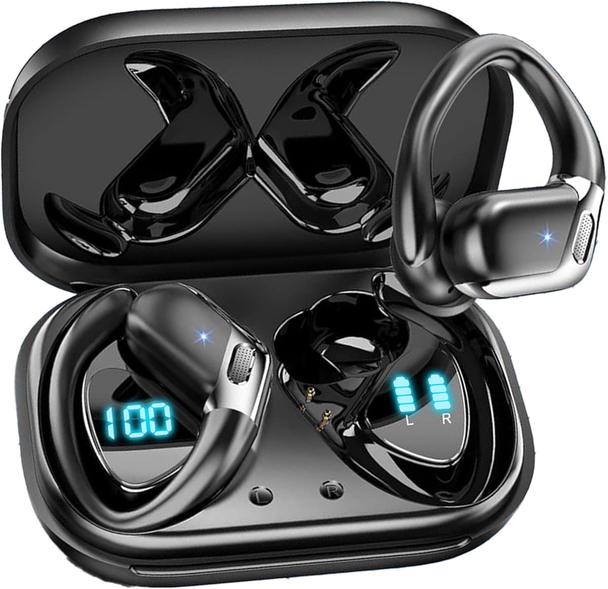 Xssive - Sport Oortjes - Oortjes Draadloos met Oorhaak - Bluetooth Oordopjes voor Hardlopen & Fitness - 60 Uur Batterijduur - Noise Cancelling Microfoon - Earbuds Zwart — afbeelding 1