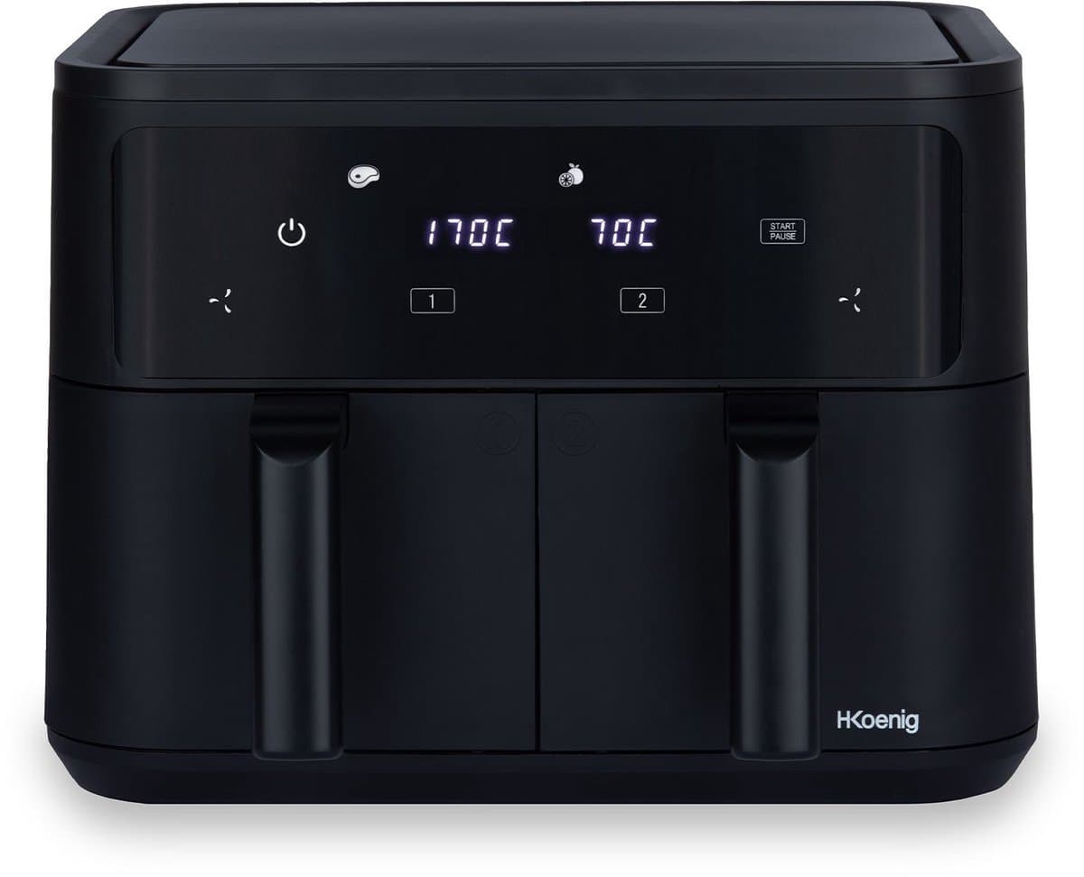HKoeNIG Olievrije Friteuse - FRY900 - 9L Capaciteit - 4,5L Dubbele Tank - 8 Kookprogramma's - 2400W — afbeelding 1