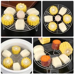 Rond stoomrek - Koelrek - Roestvrijstalen pannenrek - Kookrek - Stoomrek voor de airfryer - Stoomrek voor de snelkookpan - Taartrek -19.5*7.5cm - Geschikt voor bakken, inmaken, koken, stomen en grillen in de keuken - Zilver — thumbnail 6