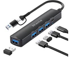 USB Hub - 5 in 1 - USB 3.0 & 2.0 – USB-C Adapter - USB Splitter - Geschikt voor Laptop, MacBook, iPad, Android & Windows - Aluminium Behuizing - Rheme
