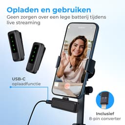 Nuvance Draadloze Microfoon - 2 Stuks - Oplaadcase - Mini Dasspeld Microfoon - Lavalier - USB C - Incl. 2 Windshields — thumbnail 4