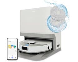 MEDION Robotstofzuiger met 3-in-1 afzuigstation, lasernavigatie en dweilfunctie X55 SW+ (10.000 Pa zuigkracht, roterende moppen, kruislasertechniek)