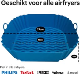 HipWare - Airfryer Siliconen mandje - Antiaanbaklaag - Vaatwasserbestendig - Vierkant - Blauw — thumbnail 3
