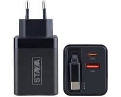 65W USB-C Snellader met Intrekbare Kabel van 60cm - Snelle Oplader geschikt voor Laptop, Tablet, Smartphone - GaN PD 3.0 & QC 3.0 Oplader