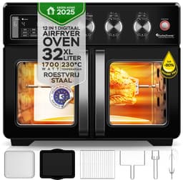 TurboTronic AFD32 Airfryer XXL en Oven – 12 Kookprogramma's – Vrijstaande Mini Oven – Instelbaar van 25 tot 230°C - 32L - Zwart — thumbnail 1