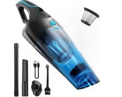 Strex Kruimeldief Draadloos & Snoerloos - Handstofzuiger voor Auto - Kruimelzuiger Nat & Droog - Mini Stofzuiger - 14000PA - HEPA Filter - LED Verlichting - Extra Krachtig - Autostofzuiger met Opzetstukken