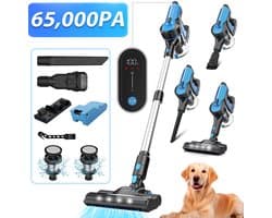 Grenintol Steelstofzuiger - 8 in 1 Steelstofzuiger Draadloos - Zelfstaande Stofzuiger Zonder Zak - 300W/2200 mAh Accu - 55 Minuten - 1,2 L Stofbak - voor Tapijten en Harde Vloere - 65,000PA - Blauw