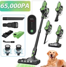 Grenintol Steelstofzuiger - 8 in 1 Steelstofzuiger Draadloos - Zelfstaande Stofzuiger Zonder Zak - 300W/2200 mAh Accu - 55 Minuten - 1,2 L Stofbak - voor Tapijten en Harde Vloere - 65,000PA - Groente — thumbnail 1