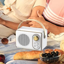JeiibrZui Retro Bluetooth-Luidspreker - Draagbare Draadloze Stereoluidspreker - Heldere Geluidskwaliteit 10m Bereik - 1 stuks - Voor Buiten Wit — thumbnail 4