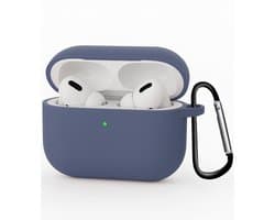 Hoesje - Geschikt voor Apple Airpods Pro 3 - met Clip - Siliconen Hoes - Silicone Case Cover - Grijsblauw