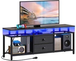 TV-meubel voor televisies tot 45" – media console met oplaadstation en LED-verlichting, zwevend tafelblad, ideaal voor woonkamer,zwart