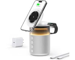3-in-1 Bluetooth Luidspreker met Nachtlamp en Draadloze Oplader - Touch Bedlampje, Inductie Oplaadplaats en Sfeerverlichting