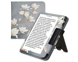 E-Reader Hoes voor Kobo Libra 2 - Leren Ereader Hoes - Magnolia in Taupe/Wit/Blauw Grijs