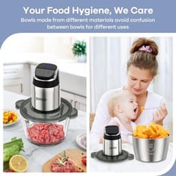 Foodprocessor en vleesmaler met glazen en roestvrijstalen kommen, 450W motor en oververhittingsbeveiliging — thumbnail 3