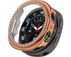 Stravo Luxe diamant hoesje voor Samsung Galaxy Watch 8 - 44mm - Semi Cover Hard Case - Beschermend Horlogekastje zonder screenprotector - Rosé goud