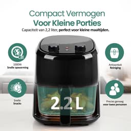 Emerio Heteluchtfiteuse 1000W - 2.2L - 140-200ºC - Cool touch - Timer - Eindsignaal - Snelle opwarmfunctie - Anti-slip - Anti-aanbak - AF-130646 Zwart — thumbnail 3