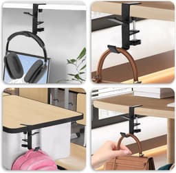 Metalen hoofdtelefoonhaak, hoofdtelefoonhanger met dubbele haak, universele gamingheadset van aluminiumlegering, standaard onder tafel, antislip, verstelbare hoofdtelefoonhanger voor op het bureau — thumbnail 5