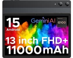 DOOGEE TAB E3 Pro - Tablet - Android 15 tablet - 32GB RAM + 256GB ROM(2TB TF) - 13 inch+ 90Hz- 4G LTE - Octa-Core Helio G100 - 11000mAh/18W - Gemini AI - 13MP + 8MP Camera - 7,9 mm Ultradun Design - Gezichtsherkenning - 5G Wi-Fi - Zwart